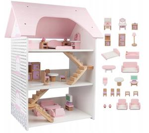 Большой деревянный кукольный домик 3 этажа + мебель - подарок девочке Al Ostoura Toys