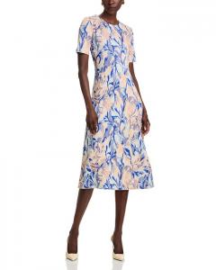Печатное трикотажное платье трапеция Misook, синий