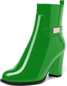 Женские ботинки AMBELIGHT с лакированной застежкой-молнией, повседневные, с круглым носком, на массивном высоком каблуке, ботильоны, 8,4 см, Green