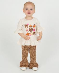Детский комплект для девочек из двух предметов: топ с осенней расцветкой и леггинсы с леопардовым принтом Rare Editions, Oatmeal