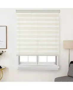 Шторы «зебра» из искусственного льна, беспроводные, с функцией свободного хода, с двойным слоем Shadisfy, natural