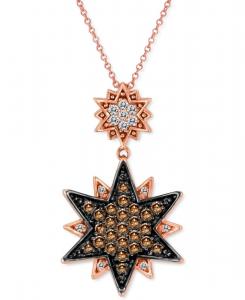 Подвеска Двойная звезда в виде бриллиантов шоколадного цвета (5/8 карата) и ванильного цвета (1/6 карата), длина 18 дюймов, из 14-каратного розового золота Le Vian, 14K Strawberry Gold Pendant