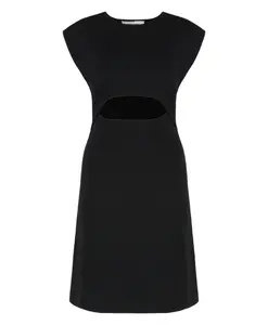 Трикотажное платье в рубчик с вырезом спереди Yves Salomon, черный