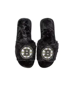 Женские черные тапочки Boston Bruins с пайетками и мехом FOCO