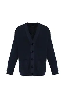 Кардиган с V-образным вырезом и жаккардовым узором Balmain, синий