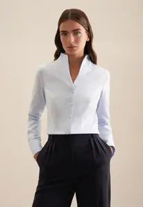 Seidensticker Классическая блузка "Black Rose", воротник с длинными рукавами, однотонный, голубой