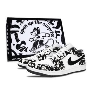 Jordan Air 1 Elegant Arts устойчивые к истиранию низкие винтажные баскетбольные кроссовки Unisex Black White