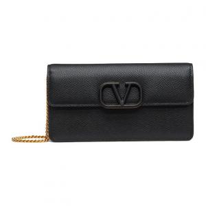 Валентино Vlogo Кожа Теленка Цепь Сумка Через Плечо, Клатч, Женская Сумка, Кошелек Обычный Черный