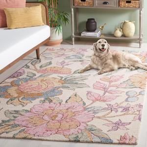 Ковер SAFAVIEH, 244 x 305 см, - коллекция Jardin - большой - Ivory & Pink, ручной работы из шерсти, идеально для гостиной, спальни, офиса, столовой (JAR255U)