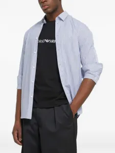 Рубашка в полоску с вышитым логотипом Armani Exchange, синий