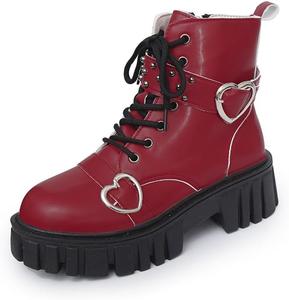 Женские повседневные ботинки на толстой подошве с шнуровкой до щиколотки, боковой молнией, пряжкой в виде сердца, противоскользящие, водонепроницаемые, готические панк ботинки на платформе Generic, Red