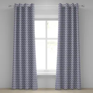 Угловая штора ABAKUHAUS с люверсами, геометрический зигзагообразный узор на белом фоне - современный арт-дизайн, декоративные двухпанельные шторы, 280 см x 225 см, цвет: темно-синий/белый Abakuhaus