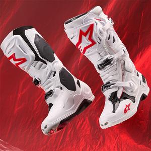 ALPINESTARS PROTECTS Итальянские внедорожные мотоциклетные ботинки t10, гоночные ботинки для мотоцикла, противоударные высокие ботинки, соревновательные трейловые ботинки, перфорированные дышащие - красные и белые 2010520-2230, размер 44.5