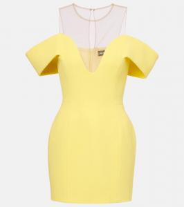 Мини-платье из шерстяного крепа с открытыми плечами David Koma, Yellow