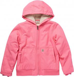 Carhartt Girls Zip Front Flannel Quilt Lined Hooded Active Jac, Pink Lemonade