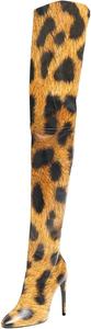 Женские сапоги FSJ с острым носком, на шпильке, выше колена, с боковой молнией, из лакированной кожи, зимние, размеры 4-15 US, Leopard
