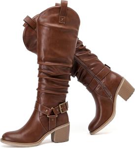 Женские ботфорты с массивным каблуком, заостренным носком, удобные и модные, для осени и зимы. Ruiee, Braun Pu 266