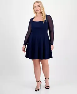 Модное платье больших размеров с квадратным вырезом на спине City Studios, синий