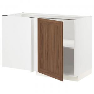 Угловой шкаф с полкой METOD IKEA, 128x68x80 см, цвет white enköping/brown walnut effect