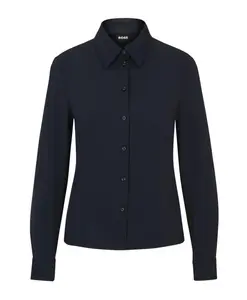 Итальянская блузка из ткани добби очень приталенного кроя, синего цвета. Hugo, синий