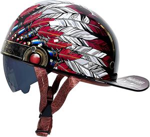 Шлем винтажный stdpcxz для мотоциклов, черный / красный