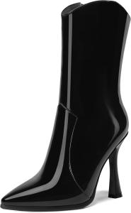 Женские ботильоны AMBELIGHT с молнией, цельной лакированной кожи, заостренным носком, деловые, сексуальные, на высоком каблуке 4 дюйма, Black