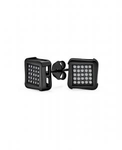 Черные геометрические квадратные серьги-гвоздики с инкрустацией кубическим цирконием, покрытые черным серебром 925 пробы Bling Jewelry, Black clear