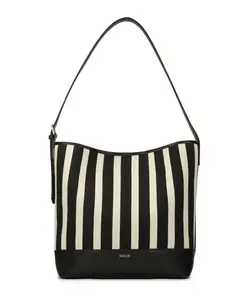 Большая полосатая сумка из ткани и кожи. Kazar, черный