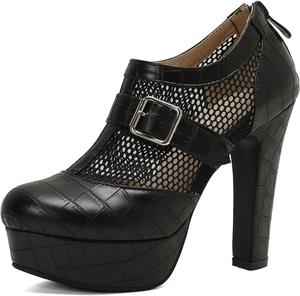 Женские туфли SHEMEE на сверхвысоком каблуке с платформой, массивным каблуком, ботильоны с пряжкой, на выход, Black Mesh