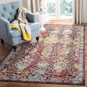 Ковер SAFAVIEH, 214 x 214 см, Crystal Collection, Navy & Orange, дизайн Boho Chic Oriental Distressed, без линьки и простой в уходе, идеален для помещений с высокой проходимостью в гостиной, спальне (CRS505F)