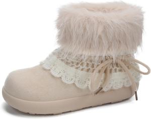 Женские зимние ботинки с искусственным мехом Y2K, милые пушистые ботильоны, противоскользящие, теплые и уютные, до щиколотки, для холодной погоды Picusiqa, Beige