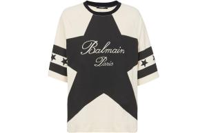 BALMAIN Сигнатурная звездная объемная футболка 'Cream/Black'