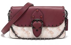 COACH Кожаная цепная сумка через плечо малого размера женская бордо меловая белая