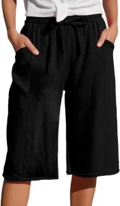 Льняные шорты для женщин, бермуды до колена, летние, на резинке