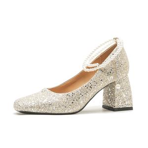 YAFEI XUANYU Женские туфли на массивном каблуке 7 см шампань, цвет Champagne