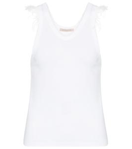 Майка из хлопкового джерси с отделкой из перьев Christopher Kane, белый