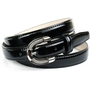 Кожаный ремень Anthoni Crown, узкий ремень из лакированной кожи, прошитые края, черный