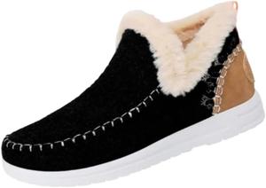 Женские зимние сапоги с теплой меховой подкладкой, ботильоны для снега, удобная уличная обувь для женщин HCHCTRY, Black