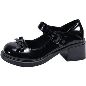 Alxnan Массивные туфли Мэри Джейн на каблуке женские черные глянцевые, цвет Black Glossy