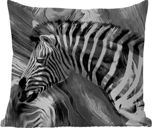 Подушка для улицы - Живопись - Масляная краска - Зебра - Животные - Черный - Белый - 45x45 см - Устойчива к атмосферным воздействиям - Подушка для отдыха - Фотоподушка - Декоративная подушка MuchoWow