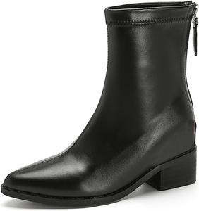 Женские кожаные ботильоны с низким широким каблуком, модные, ручной работы, с заостренным носком и задней молнией, низкий каблук, ботинки для офиса и делового стиля HDFDB, Black