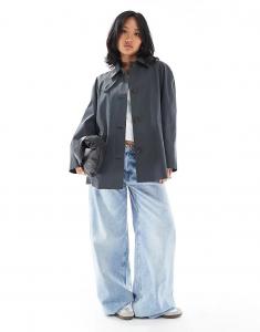 Пальто-тренчкот ASOS DESIGN Petite темно-синего цвета Asos Petite