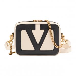 Valentino Сумка через плечо из кожи наппа женская бежевая и черная