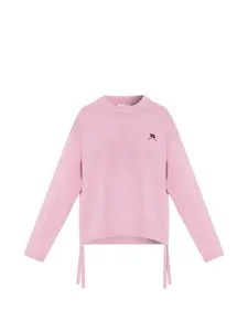 Свитер с вышивкой и боковыми завязками Ganni, розовый