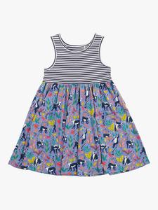 Праздничное платье без рукавов из органического хлопка с принтом лемура для детей Frugi, цвет Navy/Purple