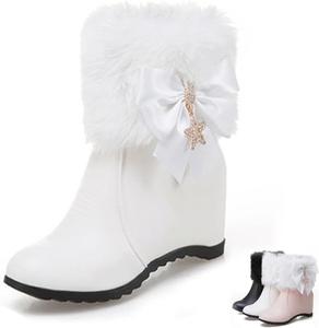 Женские модные зимние ботинки, модные ботинки на танкетке с увеличением роста, женские ботинки в британском стиле, повседневная обувь с внутренним увеличением роста HoukiG, White