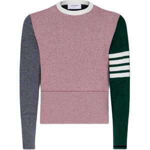 Джемпер с цветными блоками в технике жаккард THOM BROWNE, красный