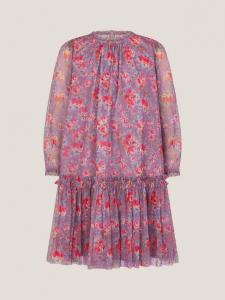 Детское платье с цветочным принтом и длинными рукавами из сетки Monsoon, Purple