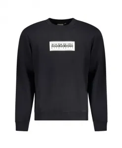 Черный хлопковый свитер, свободный крой, круглый вырез, логотип. Napapijri, черный