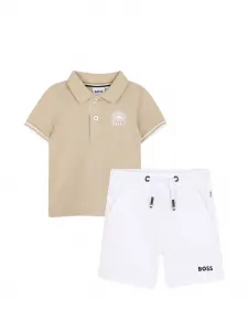 Комплект из рубашки поло и шортов Boss Kidswear, бежевый